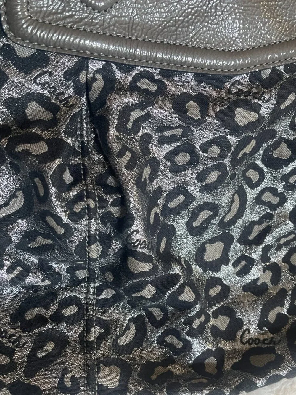 Coach Metallic Silver/Black Ocelot Leopard